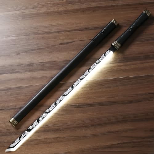 Gamire 中国風 漢剣 発光 コスプレ 充電式 光る刀 日本刀 光る剣 鞘付き 居合刀 100cm 天然竹製 木剣 剣道 剣術 初心者向け 素振り用 長刀剣 模造刀 模擬刀 道具 コスプレグッズ 子供用 大人用 舞台使用 インテリア 置物 記念品 (B