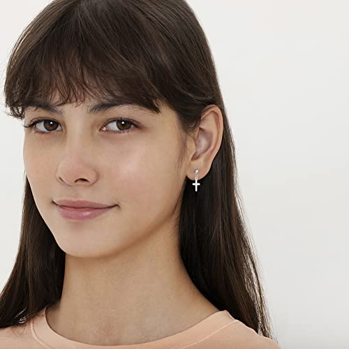 925 Sterling Silver Kids Small Cross Dangle Earrings with Locking Safety Screw Back for Young Girls & Preteens - Religious Earrings2