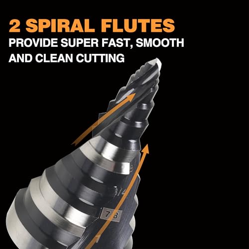 Image of Heavy Duty M35 HSS 1 /4 to 1-1 /8 Inch Step Drill Bit with Double Flutes, Large High Speed Steel Step Bit for Stainless Steel, Metal, Wood