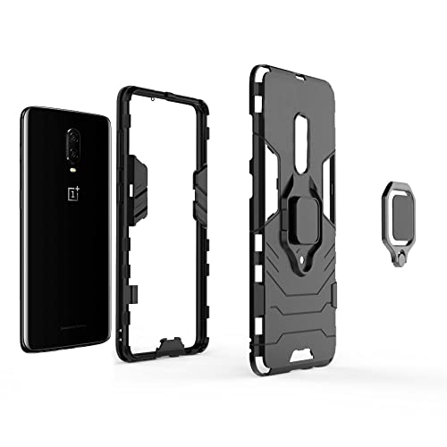 Image of Pikkme D5 Tough Armor Bumper Back Cover Case for Oneplus 7 |Ring Holder & Kickstand in-Built (Black)