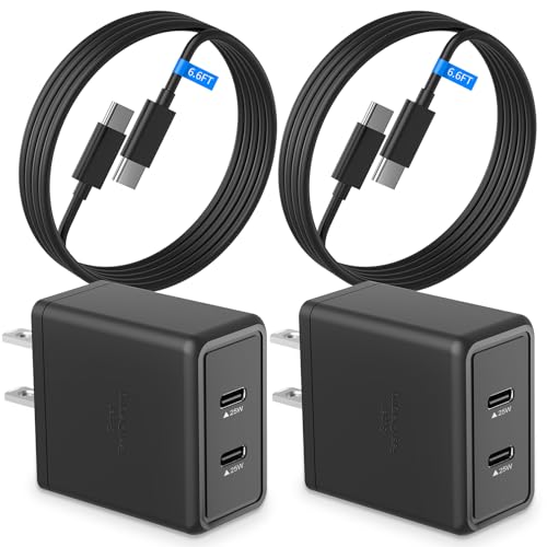 2 Pack 25W Super Fast Charger for Samsung Galaxy A17 A16 A15 A14 5G A56 A55 A54 A53 A52 A36 A32 A31 A41 A51 A71 S26 Dual USB C Ports Travel Adapter+2 * 6.6FT Type C Cable Cord
