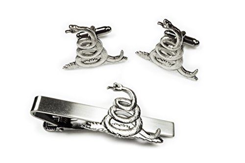 GADSDEN FLAG Snake Rattlesnake Biker Motorcycle TIE BAR CLIP CUFFLINKS SET