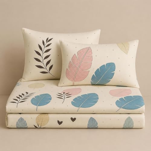 Image of Home Premium Cotton Flat Double Bedsheets with 2 Pillow Covers | Double Bed Breathable | Wrinklefree | Ultrasoft 210 tc Supersoft | 90 x 90 Inches|Texture Pink
