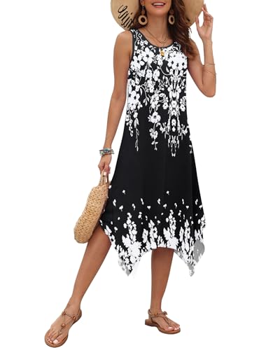 Image of AUSELILY Women's Summer Dresses Casual Sleeveless Midi Tank Beach Dress | Women's Asymmetrical Hem Sundress with Side Pockets, Great for Beach, Vacation & Daily Wear