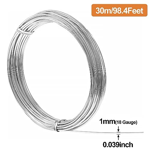Redamancy Basteldraht 1mm×30m, Aluminiumdraht Silberner, Schmuckdraht, Draht zum Basteln, Weicher & Biegsamer Draht für Schmuck, Dekoteile, DIY-Skulpturen, Kranzherstellung