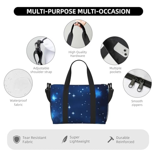 Blue Shining Stars Pattern Print Hand Travel Bag,Gym Bag,Weekend Travel Overnight Bag,Tote Bag Sports Bag For Women Men3