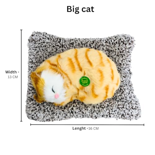 Image of Cute Sleeping Cat Soft Toy with Meow Sound,Cushion for Car Dashboard & Home Decor | Soft Plush Stuffed Animal Pillow for Kids & Gifting (Orange, Medium)