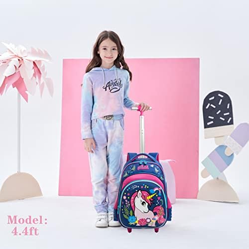 Meetbelify Bowknot Rolling Backpack for Gilrs Backpacks with Wheels Kids Wheeled Suitcase Luggage