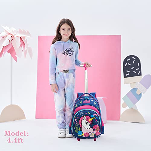 Meetbelify Girls Unicorn Rolling Backpacks Kids Backpack With Wheels For Girls School Bags With Lunch Box #TOP5