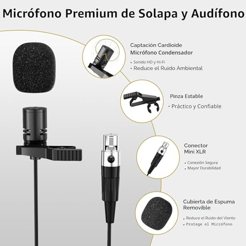 Miniatura 6 de Tonor Microfono Inalambrico Uhf Con Micrófono Diadema Lavalier Solapa Bolsillo Mic, Bodypack Transmisor Y Mini Receiver 1 4 Pulgadas Salida, 60m Para Actuaciones En Vivo Reuniones Lglesia Discurso