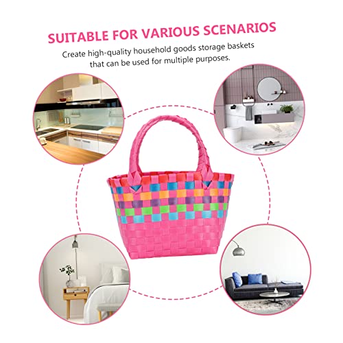 MAGICLULU Colorful Plastic Small Basket Mini Woven Outdoor Handbag for Women Multipurpose Snack Storage Tote Compact and Portable Summer Satchel Smooth Touch Design3