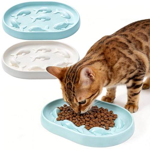 2 Stück Anti Schling Napf für Katzen Delfin Ovale Katzenschale rutschfeste Futternäpfe Langsames Fressen Näpfe Fressnapf für Katzen geeignet für Katzen und Kleine Hunde- 14 x 8.5cm