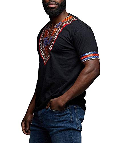 Makkrom Mens African Dashiki T Shirt Tribal Floral Print V Neck Slim Fit Shirts Tops2
