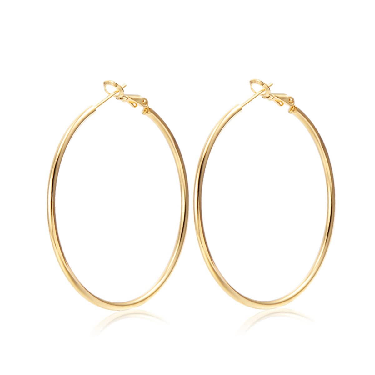 SUNNYGO Classic 14K Gold Plated Polished Round Hoop Earrings For Women Girls Hypoallergenic Jewelry Gifts