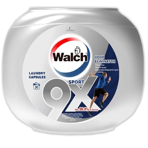 Centralin Walch Antibacterial Sport Laundry Detergent Capsules German Formulated Plant-Based Ingredients Removes Sweat and Odor Kills 99.9% Germs and Stain Remover with Fresh Scent 30 Pods