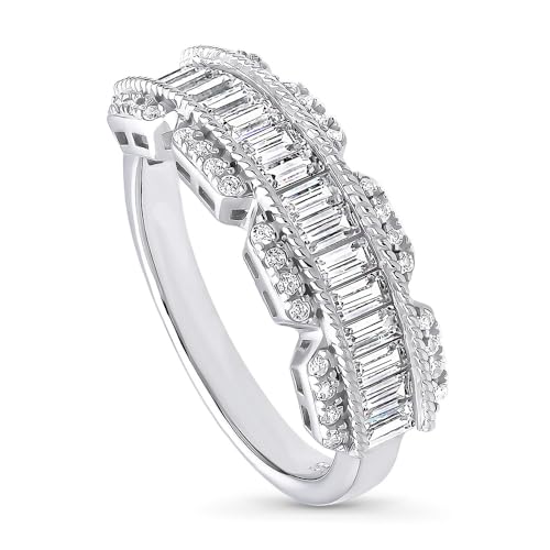 BERRICLE Sterling Silver Vintage Inspired Art Deco Cubic Zirconia CZ Stackable Fashion Anniversary Band for Women, Rhodium Plated Size 4-10