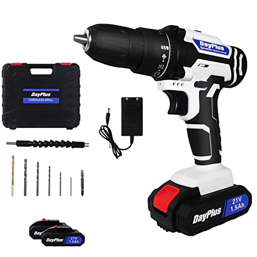 21V Akku-Bohrmaschine - Elektroschrauber-Set, 2x 1,5Ah Akkus, 29 Elektroschrauber-Zubehörsets, mit Werkzeugkoffer und Handschuhen, geeignet für Familien und Heimwerker, Weiß