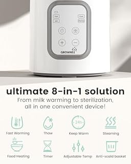 Bottle Warmer, Grownsy 8-in-1 Fast Baby Bottle Warmer with Timer, Safe for Breastmilk Nutrients, Accurate Temperature Control, with Defrost, Sterili-zing, Keep Warm, Heats Baby Food & Bottles