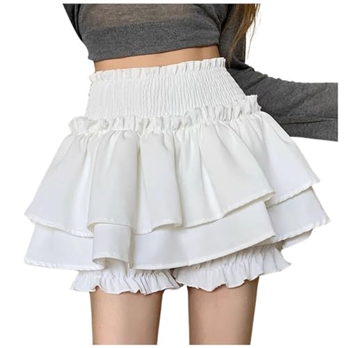 Falda Volante Mujer Plisada, Mini Falda Sexy Mujer Cintura Elástica Casual Color Sólido Estilo Vintage Renacimiento Chic Corte Holgado Medieval Victoriana Patio Gótico Skirt para Carnaval Halloween