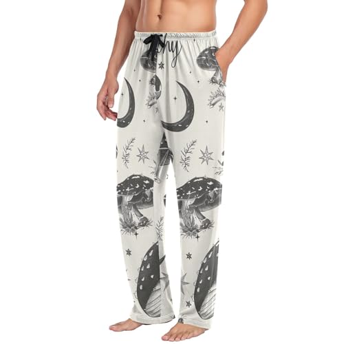 Men's Pajama Pants Mushrooms and Stars Sleep Pajama Lounge Pant with Pockets, Elastic Waistband4