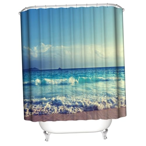 Rideau de douche étanche anti-projections motif plage pour préserver votre sol - 4