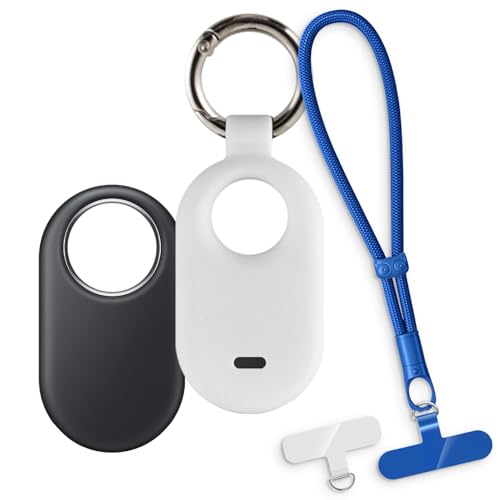 OAGELIM 2-in-1�ی�P�[�X�ƃ��X�g�X�g���b�v Samsung Galaxy SmartTag 2 �Ƃ̌݊������� ���O���\�ȃ��j���[�h�t���d�b�J�o�[�A����~�ߕ����h�~�O���b�v�n���h�� (�z���C�g + �u���[)