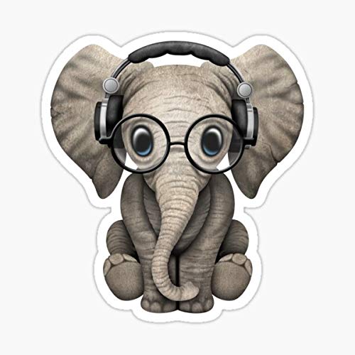 decals Cute Baby Elephant Dj Sticker - Wall, Car, Truck, Window - Vinyl, Irregular, Cartoon, Reflective, Single Use