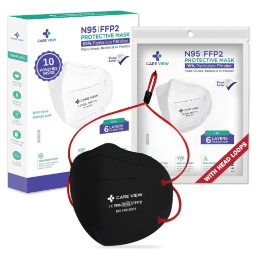Image of Careview N95 Cotton CV1221H, N95 FFP2 Reuseable Face Mask (Black, Without Valve, Pack of 10) for Unisex