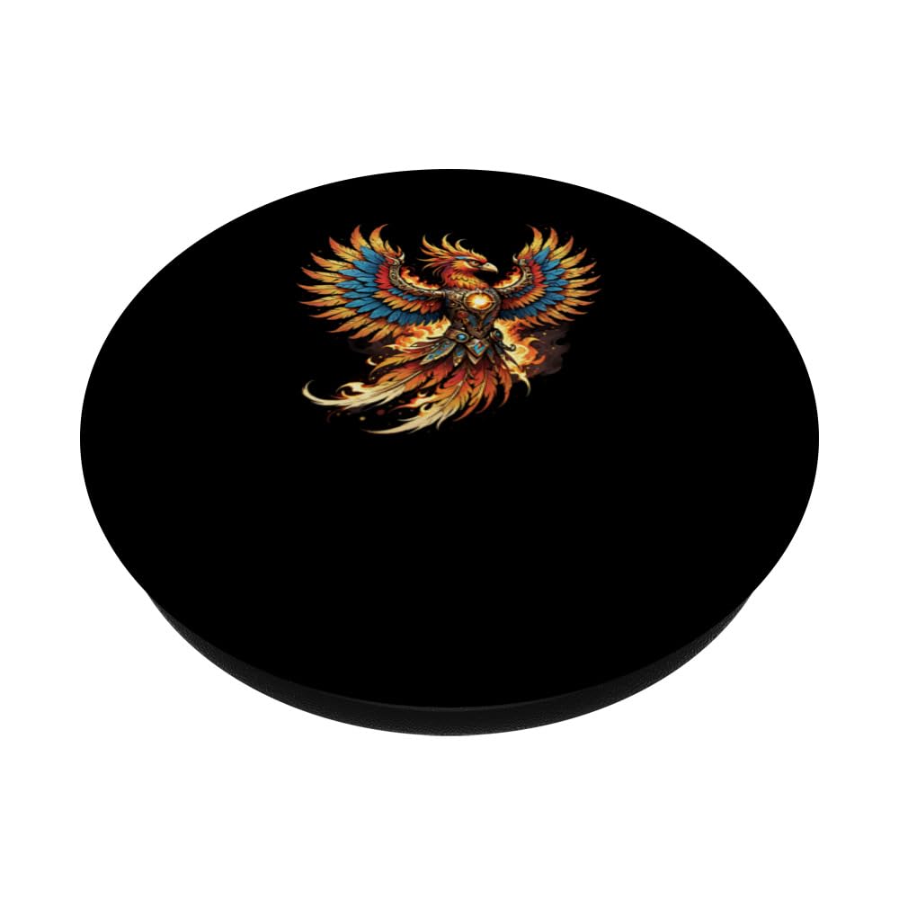 Illustrated Vintage Steampunk Flaming Phoenix Rising PopSockets Swappable PopGrip, Black - Image 2