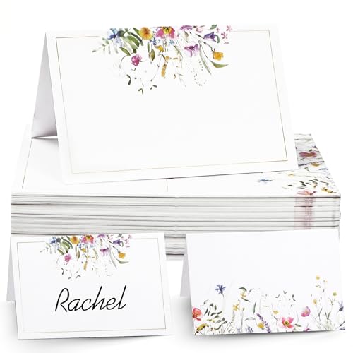 50pcs Flower Table Place Cards Wedding Name Place Cards for Table Setting Birthday Party Reception Christmas (Base Floral)
