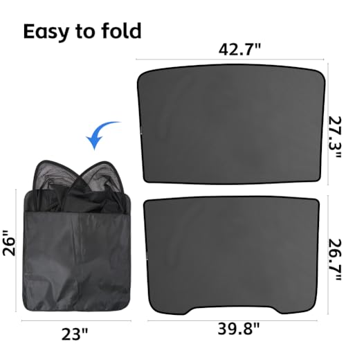 Image of Lightweight mesh Sunshade Roof for Tesla Model Y(2020-2025),2 in 1 Upgraded Sunroof Windshield Shade,Foldable Front & Rear Sunroof UV & Heat Insulation Glass Roof Sun Shade for Model Y Accessories