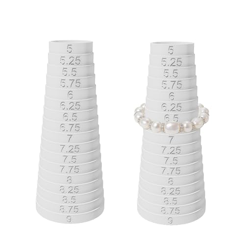 2 Pack 3D Printed Bracelet Sizer Mandrel 5-9 Inch 17 Sizes Plastic Bracelet Measuring Tool for Jewelry Making DIY Crafters Retailers White Hollow Design
