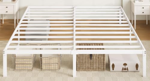 Image of Allewie King Size Bed Frame, 14 inch Metal Platform Beds with Storage Space, No Box Spring Needed and Easy Assembly, White