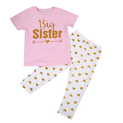 Newborn Kids Baby Girls Matching Sister Romper Shirt Tops+Pants Outfit Clothing Set (4-5 Years, Big Sister)