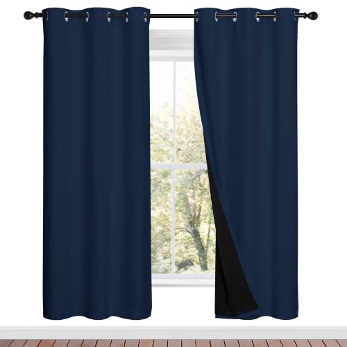 Image of NICETOWN Full Shade Curtain Panels, Pair of Energy Smart & Noise Blocking Out Blackout Drapes for Apartment Window, Thermal Insulated Guest Room Lined Window Dressing(Navy Blue, 42 x 72 inch)