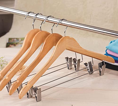 Kit 10 Unidades Cabide de Madeira 44cm Premium com Presilha Marfim