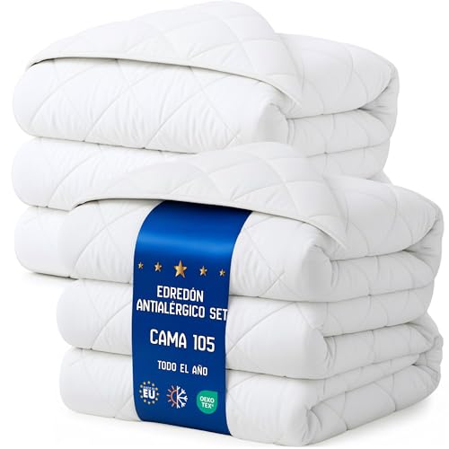 Amazinggirl Edredon para Cama 105 Relleno nórdico Todo el año 200 x 140 cm Edredones nórdico para Camas Edredón Acolchado Colcha de Microfibra Conjunto: 2 X edredón Blanco Oeko-Tex