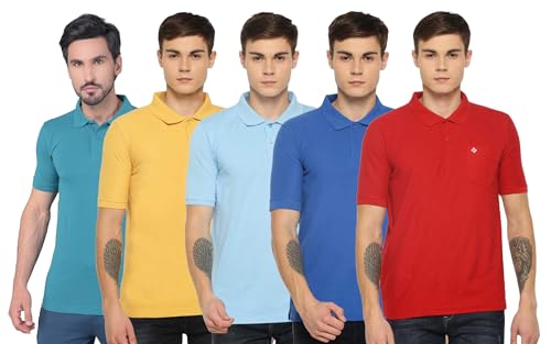 Image of Dollar Men's Pack of 1 Solid Cotton Blend Polo Neck T-Shirt