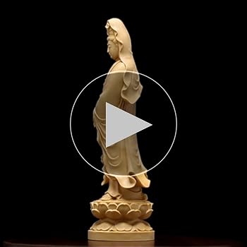 セール✨滴水観音立像　一本木彫り　天然木柘植　仏像　仏教美術 仏像 木彫り 置物 観音像 風水【水月観音】菩薩像 高級天然ツゲ