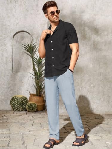 Image of TOPLOT Men's Premium Linen Blend Pants | Lightweight Breathable Fabric | Elastic Waist with Drawstring | Straight Fit | Side Pockets | Perfect for Casual, Holidays & Travel (5268)