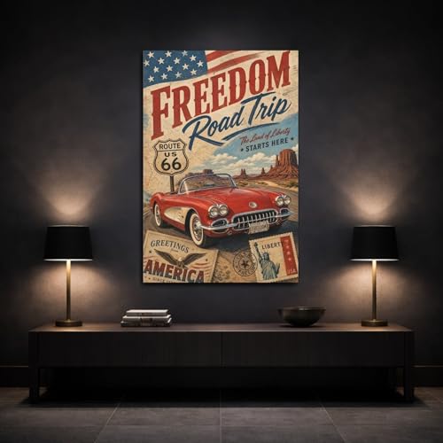 Impression sur toile voiture classique rouge grand format 3cm - 3