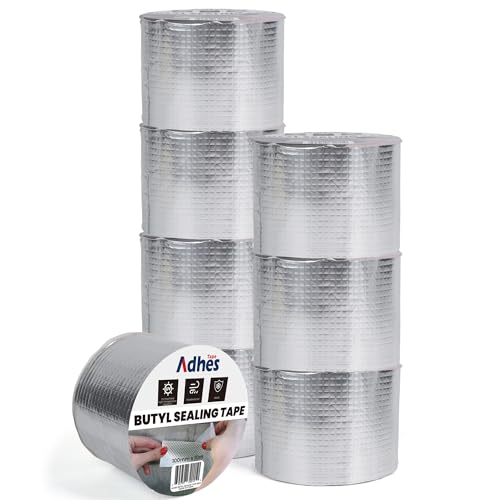 Image of Adhes Butyl Sealing Tape 4 inch x 33feet x 8Rolls, Waterproof Rubber Adhesive Repair Tape for Roof, Window, RV, Pipe, Gutter & Leak Fixing - Weatherproof & UV Resistant