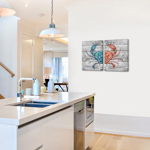 iHAPPYWALL 2 Pieces Set Vintage Beach Wall Decor Crab Inspiration Ocean Marine Animal Picture for Kitchen Bedroom Bathroom Home Decor Ready to Hang 16x20inchx2pcs by iHAPPYWALL - Used condition - Image 3