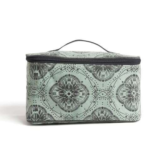 Myra Bag Makeup Bag for Women - Upcycled Western Canvas and Leather Cosmetic Toiletry Bag Tea4