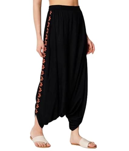Women's Viscose Border Block Printed Drop-Crotch Dhoti Salwar Harem Pants for Ethnic Casual Fusionwear Workwear