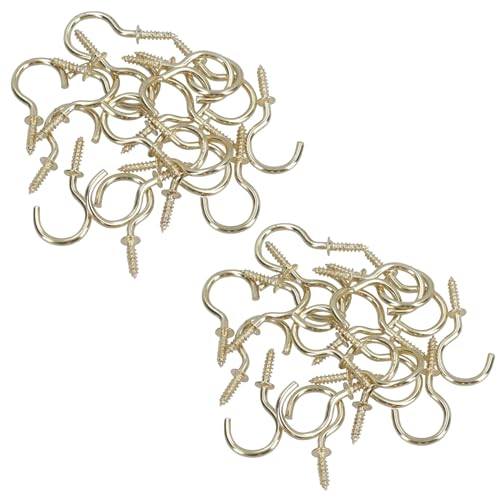 AB Tools 25mm Cup Hook Screws Picture Curtain Hangers Fasteners Brass Coated 40pc