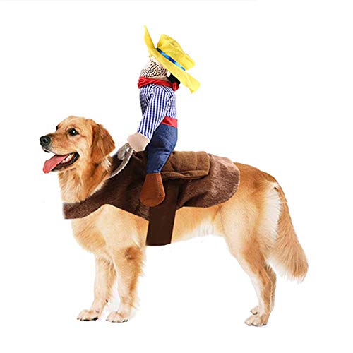 FANSU Kostüm Hund Haustier Hund Katze Kostüme, Einstellbare Cowboy Kleidung Netter Party Cosplay Dekoration Onkel Gelber Hut (XL,Brown)