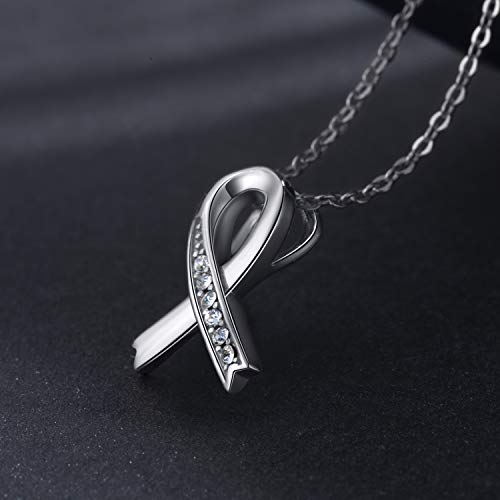 Breast Cancer Gifts Sterling Silver Necklace Breast Cancer Awareness Necklace for Women Rose Gold Ribbon Necklace for Women2