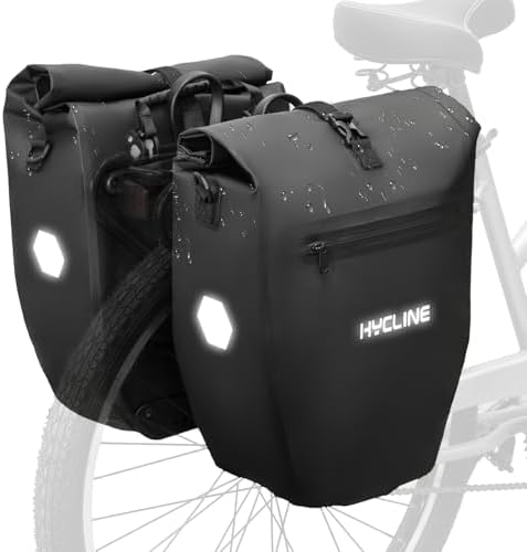 Hycline Waterproof Bike Panniers Bag: Bicycle Rear Rack Bags 28L Large Capacity with Dual Carrying Handle and Shoulder Strap for Commuting Cycling Traveling Touring Shopping - 2PCS