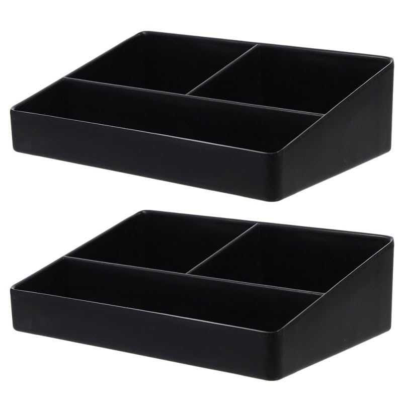 Cabilock 2Pcs Tea Bag Storage Box, Coffee Station Organizer with 3 Compartments, Teabags Holder Tabletop Chests for Coffee Capsules Sugar Packets Storage, Home Kitchen Office Cafe Use